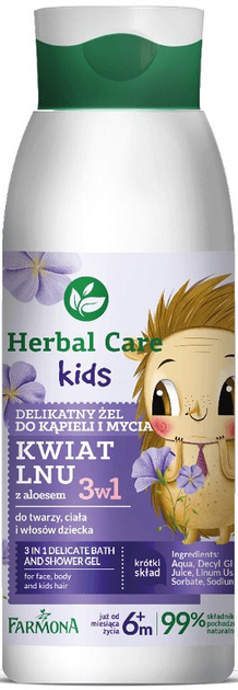 Żel do kąpieli i mycia Farmona Herbal Care Kids 3 w 1 delikatny Kwiat Lnu 400 ml (5900117972960) - obraz 1