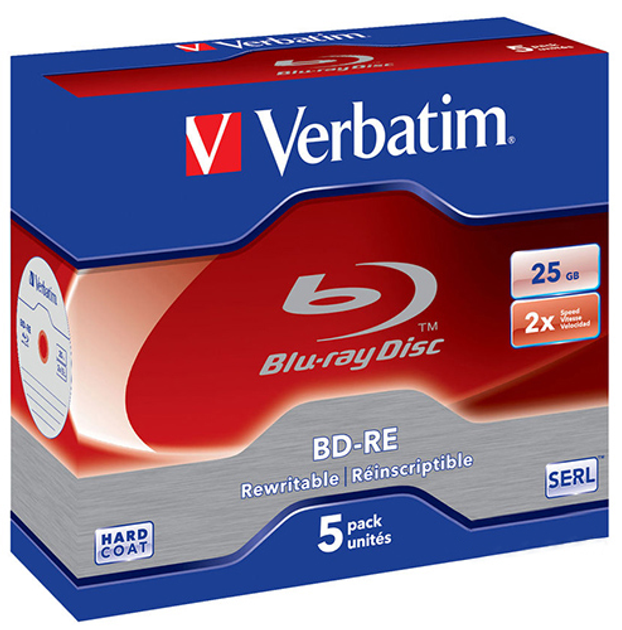 BD-RE Verbatim SL 25 GB 2x Jewel 5 шт (23942436157) - зображення 1