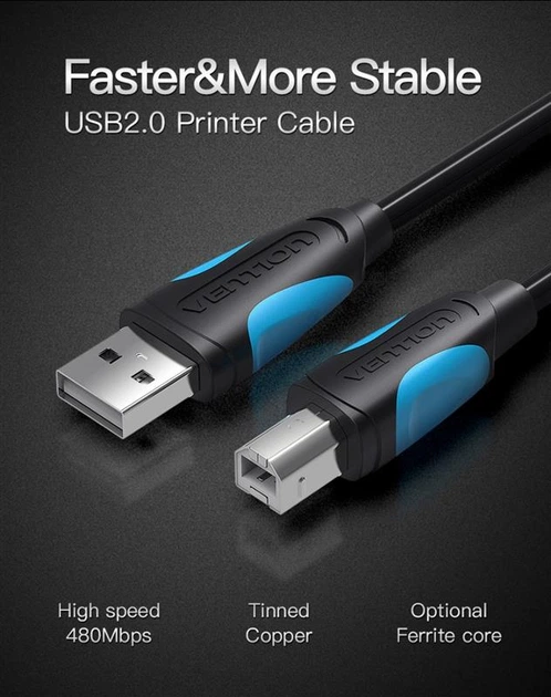 Кабель для принтера Vention USB - USB Type-B (M/M), 3 м, Black (VAS-A16-B300) - Фото 2 Кабель для принтера Vention USB - USB Type-B (M/M), 3 м, Black (VAS-A16-B300) - изображение 2