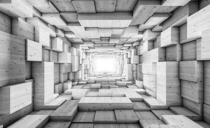 3д флизелиновые фотообои кубики из досок 254x184 см серый деревянный туннель (3248V4)+клей - изображение 2
