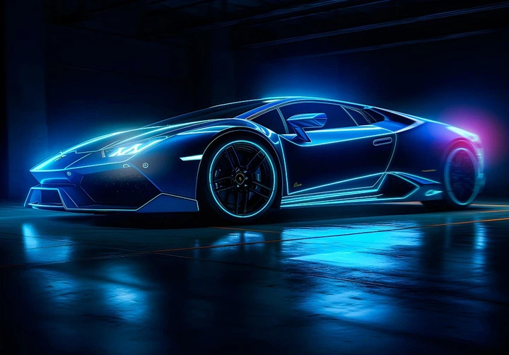 Флізелінові фотошпалери 3Д про машини 368x254 см Розкішний неоновий автомобіль Ламборгіні (14644V8)+клей - зображення 2