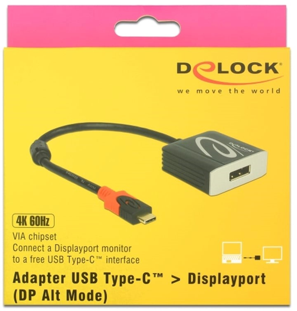 Adapter Delock USB Type-C DisplayPort 0.2 m Black (4043619633128) - obraz 1