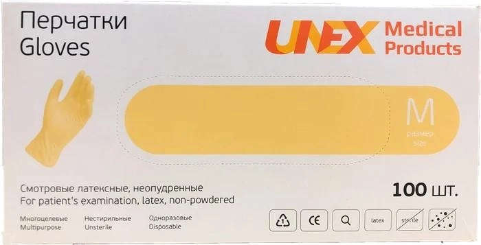 Перчатки латексные опудренные Unex (размер M) 50 пар - изображение 1