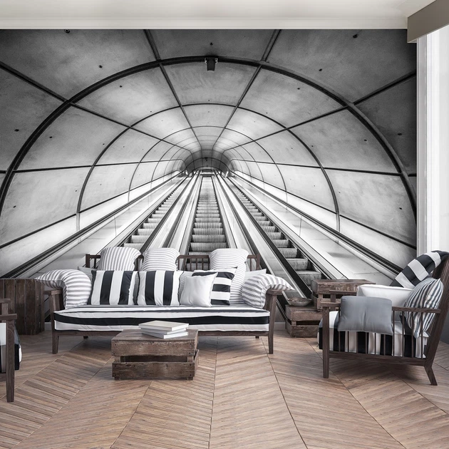 Фотообои флизелиновые 254x184 см 3D Черно-белый тоннель в метро (12643V4)+клей - изображение 10