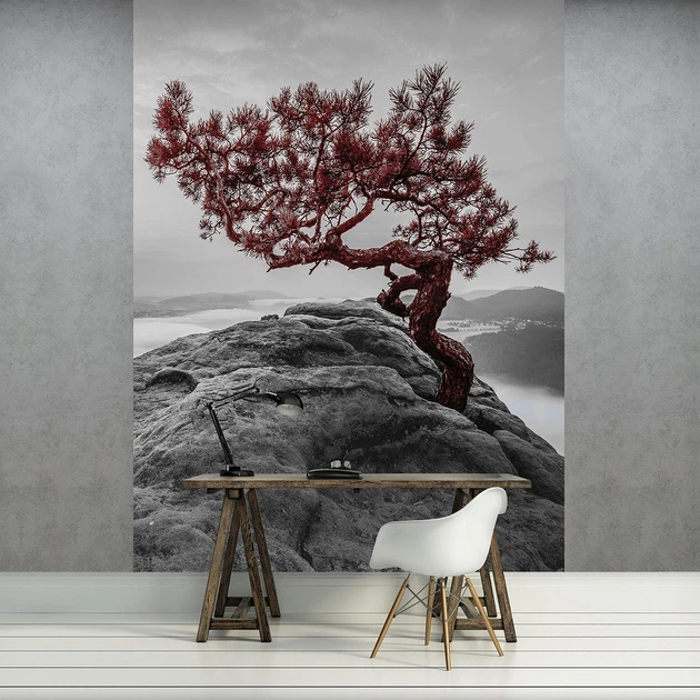 Флизелиновые 3d фото обои природа 206x275 см Красное дерево на скале (11771VEA)+клей - изображение 6
