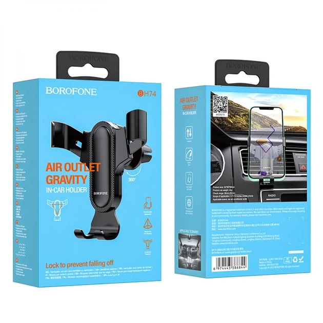 Автомобільний тримач Borofone BH74 Rock gravity car holder, Black - Фото 2 Автомобільний тримач Borofone BH74 Rock gravity car holder, Black - зображення 2
