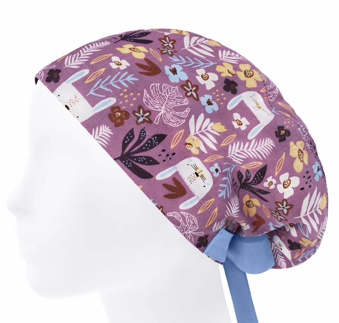 Медицинская шапочка женская HeadwearUniverse универсальная принт Кролики в цветах - изображение 3