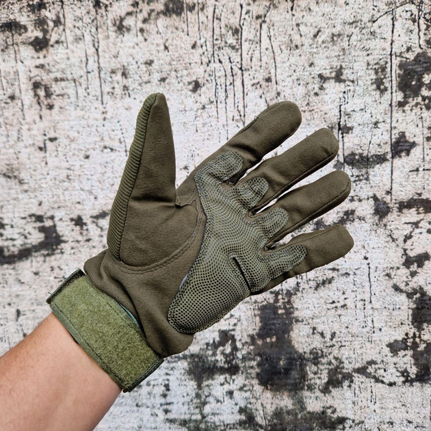Демисезонные тактические перчатки с флисовой подкладкой Олива М 18-20 см. - изображение 2