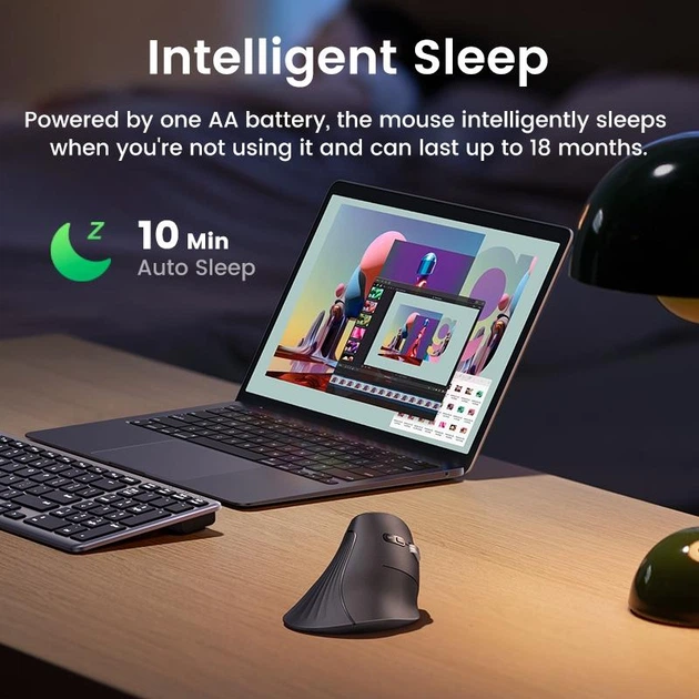 Мышь беспроводная UGREEN MU008 вертикальная Bluetooth 2,4 ГГц 4000 точек на дюйм, 4 кнопки Black (25444) - Фото 7 Мышь беспроводная UGREEN MU008 вертикальная Bluetooth 2,4 ГГц 4000 точек на дюйм, 4 кнопки Black (25444) - изображение 7