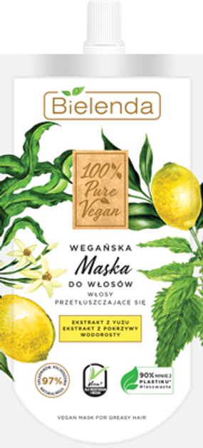 Maska do włosów Bielenda 100% Pure Vegan do włosów przetłuszczających się, cienkich i z suchymi końcówkami 125 ml (5902169039455) - obraz 1