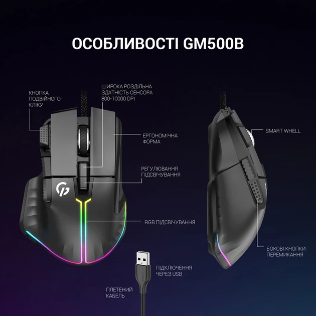 Мышка GamePro GM500B RGB USB Black (GM500B) - Фото 9 Мышка GamePro GM500B RGB USB Black (GM500B) - изображение 9
