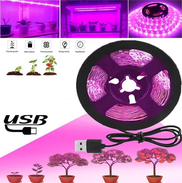 Фітострічка для росту саджанців від USB живлення фітолампа спектр LED 3528 SMD 100 cм - зображення 3
