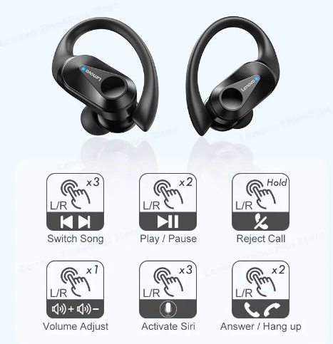 Беспроводные наушники Lenovo LP75 ThinkPlus Bluetooth 5.3 для iPhone/Android (Black) - Фото 2 Беспроводные наушники Lenovo LP75 ThinkPlus Bluetooth 5.3 для iPhone/Android (Black) - изображение 2