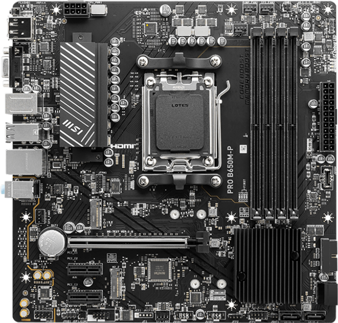 Материнська плата MSI PRO B650M-P (sAM5, AMD B650, PCI-Ex16) (4711377100953) - зображення 1