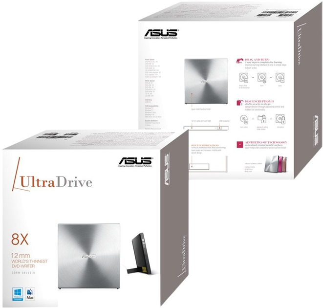 Napęd optyczny Asus DVD±R/RW USB 2.0 SDRW-08U5S-U External Silver (90DD0112-M29000) - obraz 2