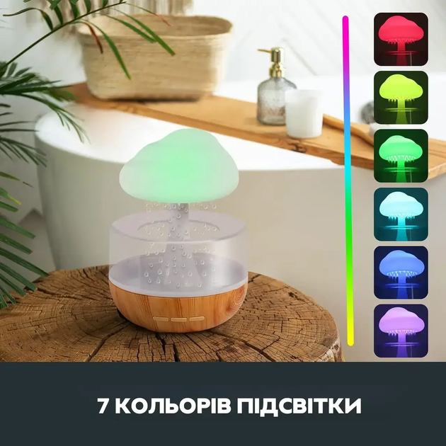 Увлажнитель воздуха Humidifier Cloud rain в форме гриба с эффектом дождя и ночником 7 цветов с пультом - изображение 8
