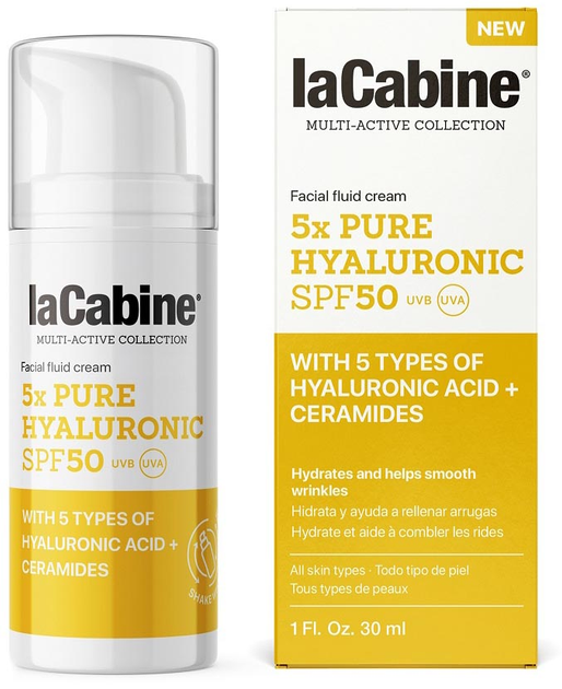 Крем для обличчя La Cabine 5x Pure Hyaluronic Facial Fluid Cream Spf50 30 мл (8435534410360) - зображення 1