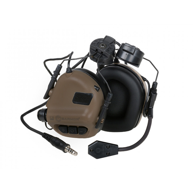 Активні захисні навушники Earmor M32H MOD3 (CB) Coyote Brown з гарнітурою та кріпленням на шолом (EM-M32H-Mod3-CB) - зображення 1