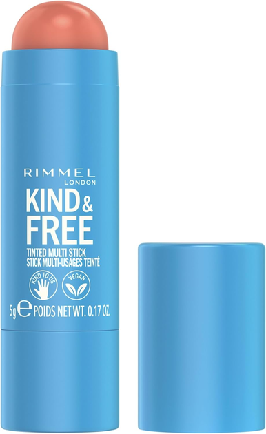 Кремові рум'яна Multi Stick Rimmel Kind & Free tinted 002 Peachy Cheeks в стіку 5 г (3616303995959) - зображення 1