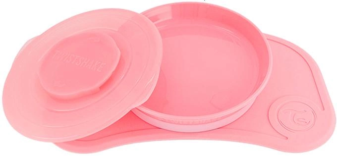 Набір Twistshake Килимок + тарілка з кришкою на присосці 6m+ Pastel Pink (7350083121295) - зображення 1