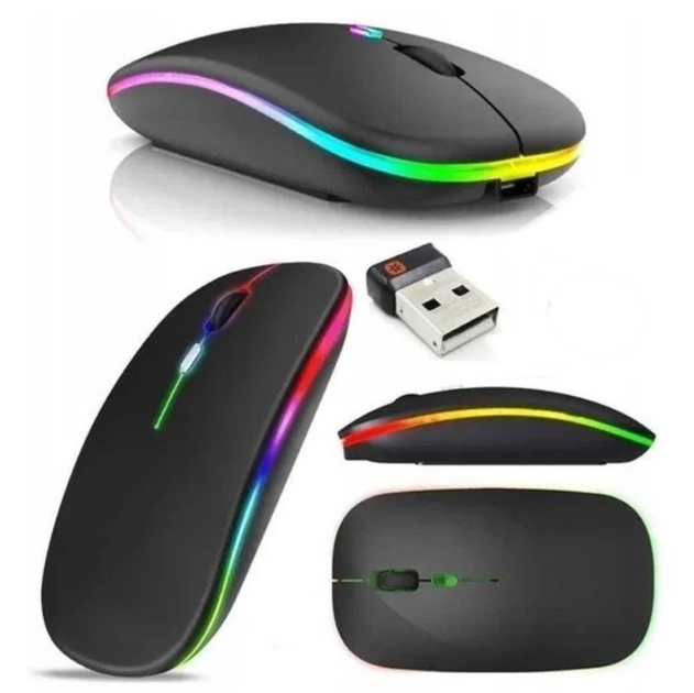 Беспроводная Бесшумная мышь 2.4G + Bluetooth Встроенный аккумулятор RGB подсветка Black - изображение 3