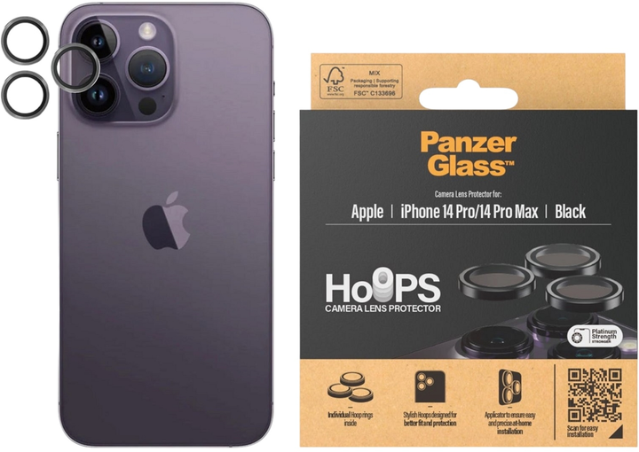 Szkło hartowane PanzerGlass Hoops Camera Lens Protector do Apple iPhone 14 Pro / 14 Pro Max Black (5711724011412) - obraz 2