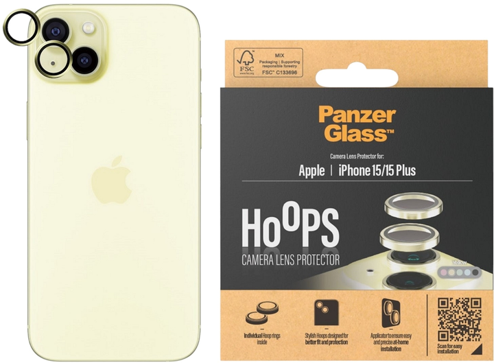 Szkło hartowane PanzerGlass Hoops Camera Lens Protector do Apple iPhone 15 / 15 Plus Yellow (5711724011931) - obraz 1