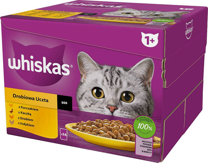 Mokra karma dla kotów Whiskas Drobiowa Uczta w sosie 24 x 85 g (3065890156333) - obraz 1