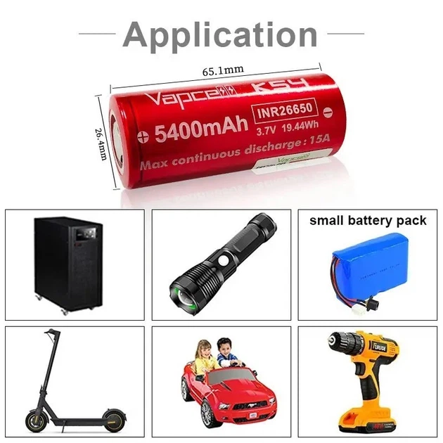 Аккумулятор 26650 3.7V 5400mAh 15A Li-ion INR26650-K54 1шт 26*65mm Vapcell - Фото 3 Аккумулятор 26650 3.7V 5400mAh 15A Li-ion INR26650-K54 1шт 26*65mm Vapcell - изображение 3
