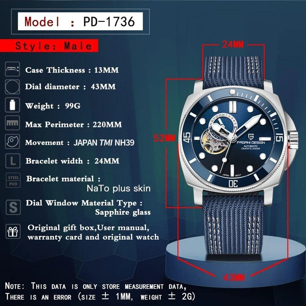 Мужские часы Pagani Design PD1736 20 BAR Blue - изображение 7