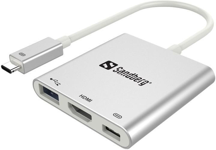 Hub USB Sandberg Mini Dock USB-C to USB-C, HDMI, USB-A Silver (5705730136009) - obraz 1