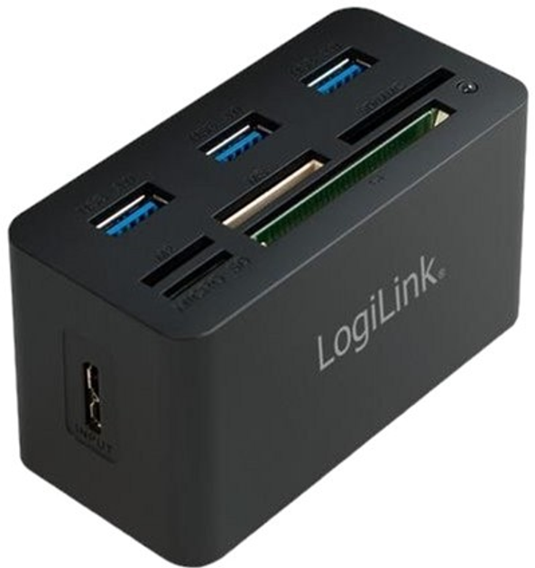 USB-хаб LogiLink USB Micro-B to 3 x USB-A 3.2, SD/MicroSD/CF/M2/Memory Stick Black (4052792048698) - зображення 1