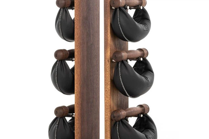 Набір гантелей з стійкою NOHRD SwingBell Tower 2-8 кг Класичний горіх, шкіра - зображення 4