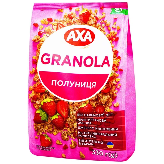 Упаковка гранолу AXA хрустка з полуницею 330 г х 12 шт - Фото 1 Упаковка гранолу AXA хрустка з полуницею 330 г х 12 шт - зображення 1