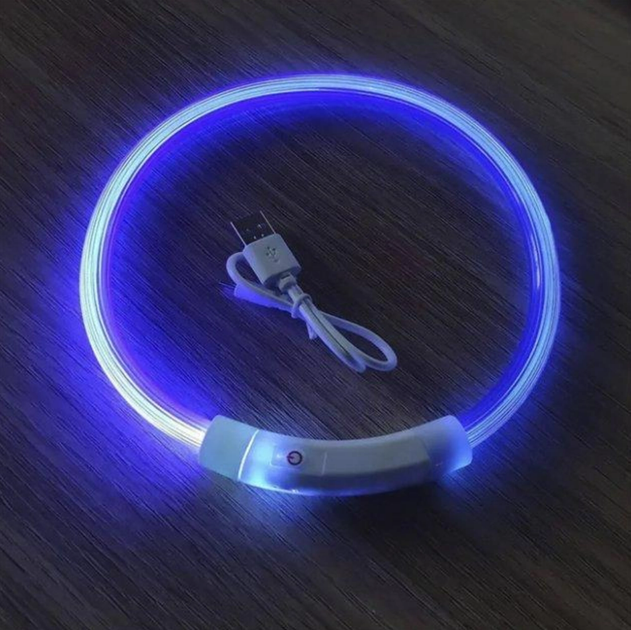 Светящийся LED ошейник для собак влагостойкий с USB зарядкой (38см) Синий - изображение 2