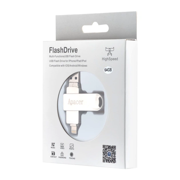Флешка металлическая для iPhone Apacer AH790 64 GB разъём Lightning - Фото 2 Флешка металлическая для iPhone Apacer AH790 64 GB разъём Lightning - изображение 2
