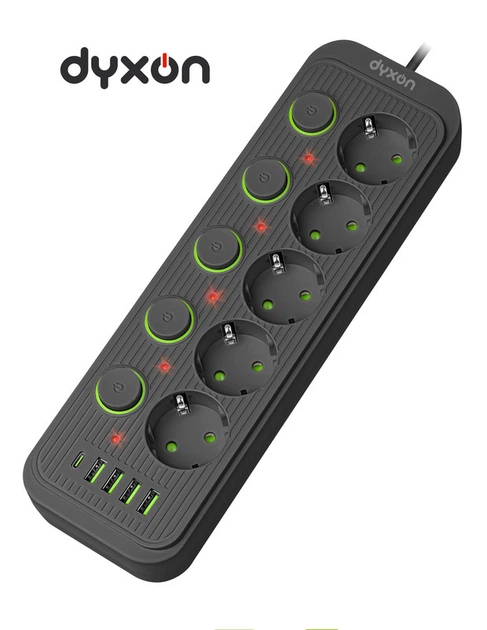 Мережевий фільтр-подовжувач DYXON 5+4 USB-A + USB-C (PD) + 5 Power switch 2M Black - зображення 2