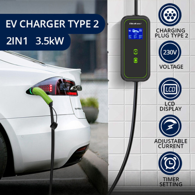 Ładowarka Qoltec Mobile charger for EV 2-in-1 type 2 3.5 kW 230 V - obraz 3