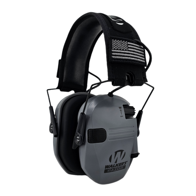 Активні тактичні навушники Walker's Razor Slim Patriot Series з патчами, Сірий - зображення 1