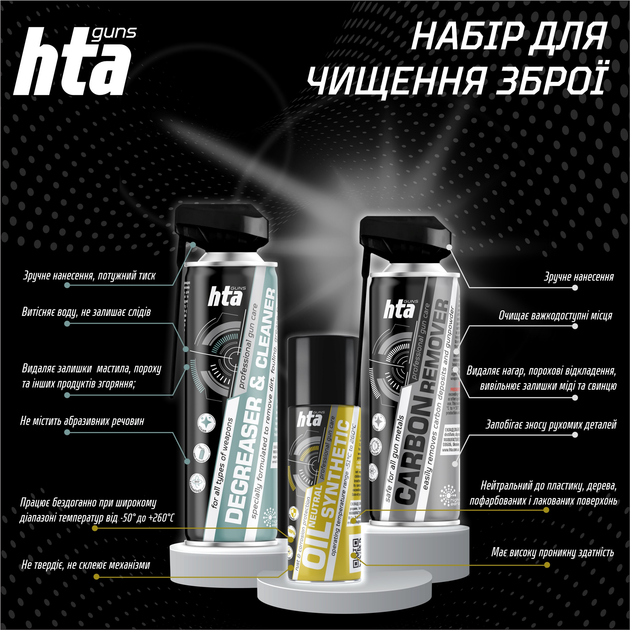 Набор для чистки оружия HTA Neutral Synthetic Oil 200 мл + Degreaser & Cleaner 500 мл + Carbon Remover 400 мл (HTA10107) - изображение 2