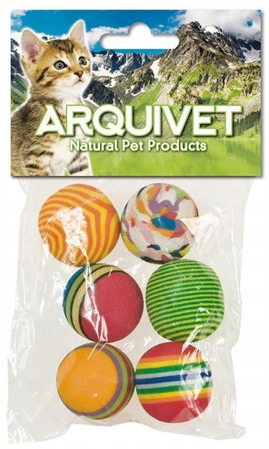 Набір 6 різнокольорових м'ячиків для котів Arquivet 3.5 см (8435117842724) - зображення 1
