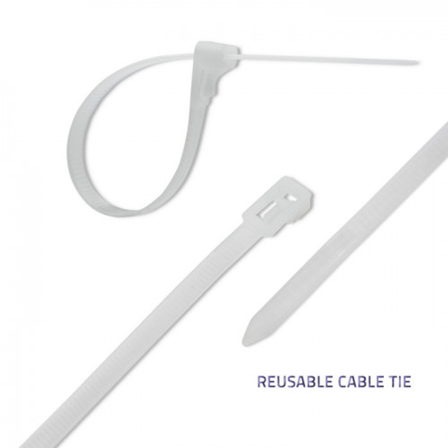 Кабельні стяжки Qoltec Nylon UV 4.8 x 200 мм багаторазова набір 100 шт White - зображення 4