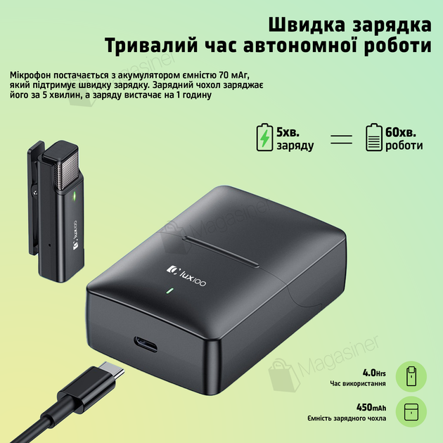 Беспроводной микрофон петличка LUX100 WM1-T-c с адаптером Type-C и с кейсом (2883) - изображение 3