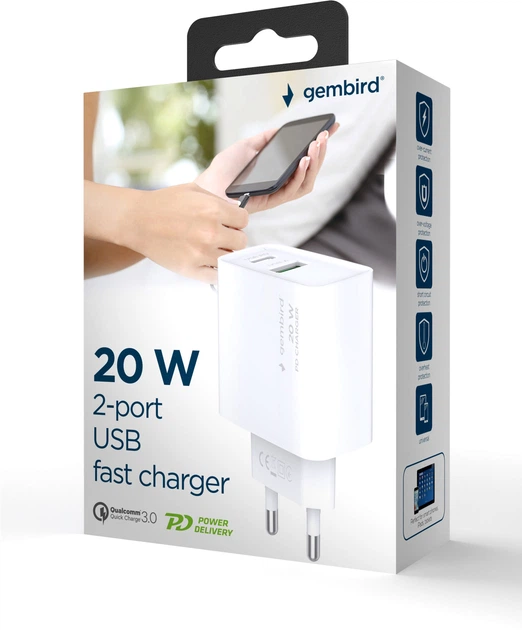 Сетевое зарядное устройство Gembird 20 Вт White (TA-UC-PDQC20-01-W) - изображение 6