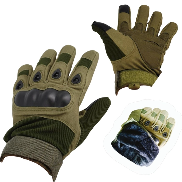 Тактичні рукавички з пальцями на штучному хутрі 9020_XL_Olive - зображення 1