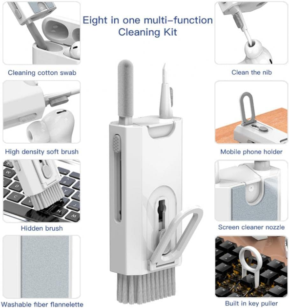 Багатофункціональний набір VHG Q8 White 8в1 для електроніки та аксесуарів. Multifunctional Cleaning Brush - изображение 4