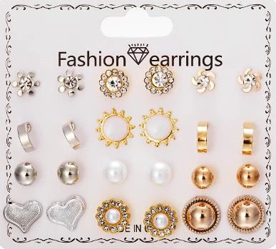 Бижутерные серьги 2058 набор 12 пар золотые гвоздики Fashion earrings gold - изображение 2