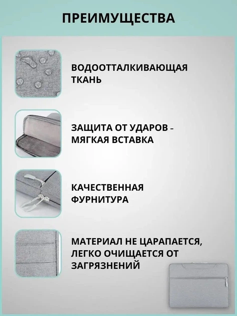 Стильная сумка для ноутбука BUBM 14 " серая текстиль - изображение 4