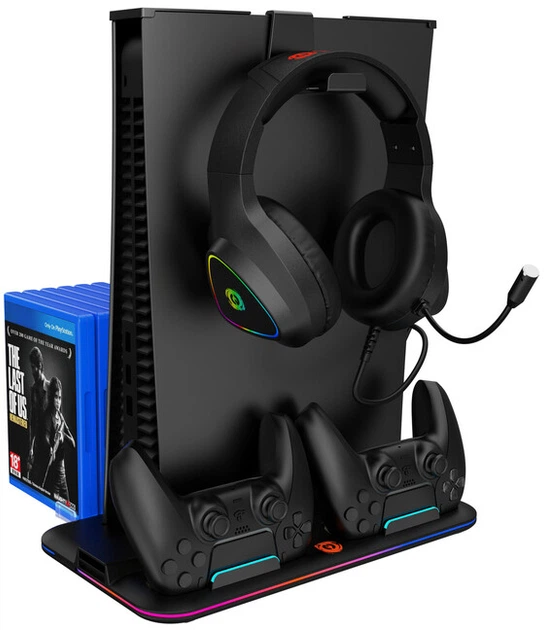 Stojak do PS5 Canyon CS-5 RGB z chłodzeniem i ładowaniem do gamepadów Black (CND-CSPS5B) - obraz 2