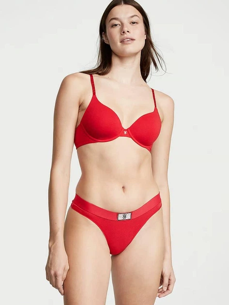 Трусики Victoria's Secret стринги красные M / Shine Cotton Thong